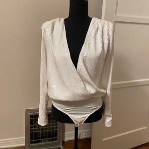 White Sequin Wrap Bodysuit